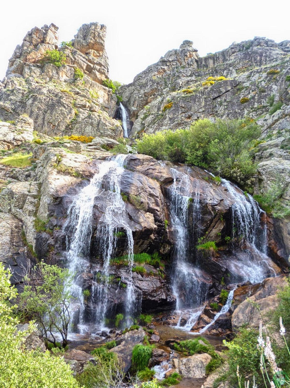 El agua de los manantiales cae formando una "cola de caballo" por los tres escalones pétreos de la Chorrera