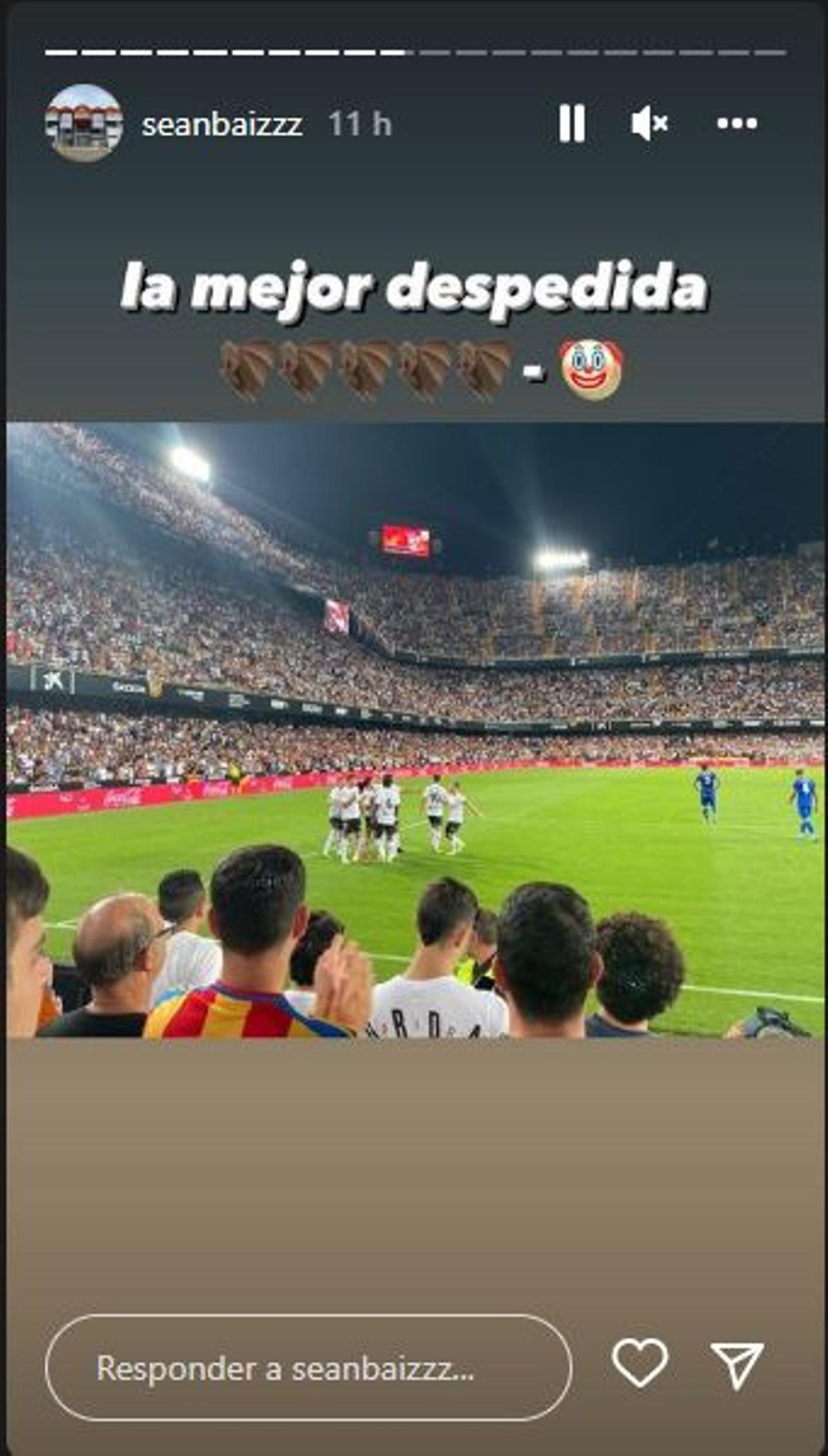 Sean Bai en Mestalla en Instagram carga contra el Getafe