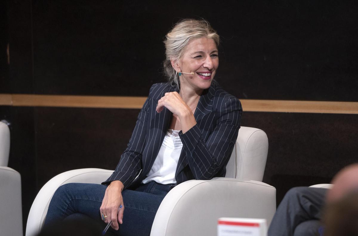 La vicepresidenta segunda, Yolanda Díaz, este martes en un acto.