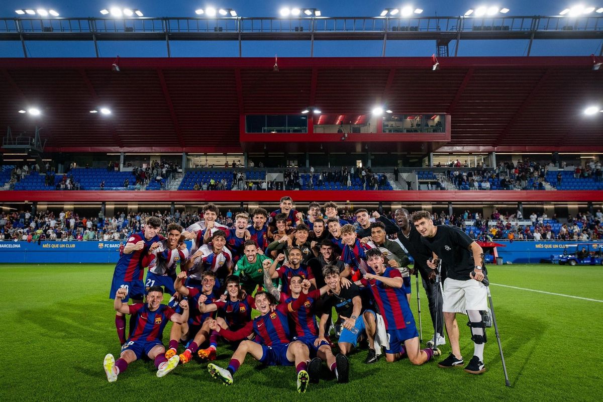 El Barcelona Atlétic celebra un triunfo en el Johan Cruyff, esta temporada.