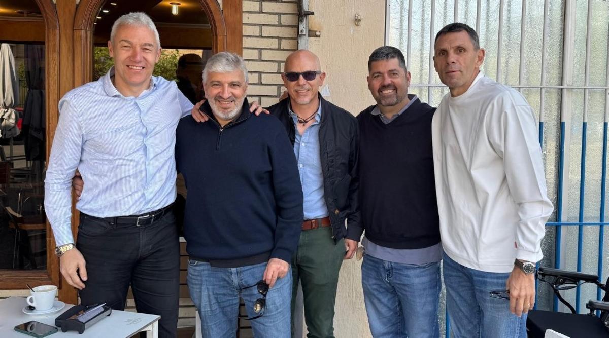 Aguado, Nayim, García Sanjuán, Solana y Poyet, este viernes.