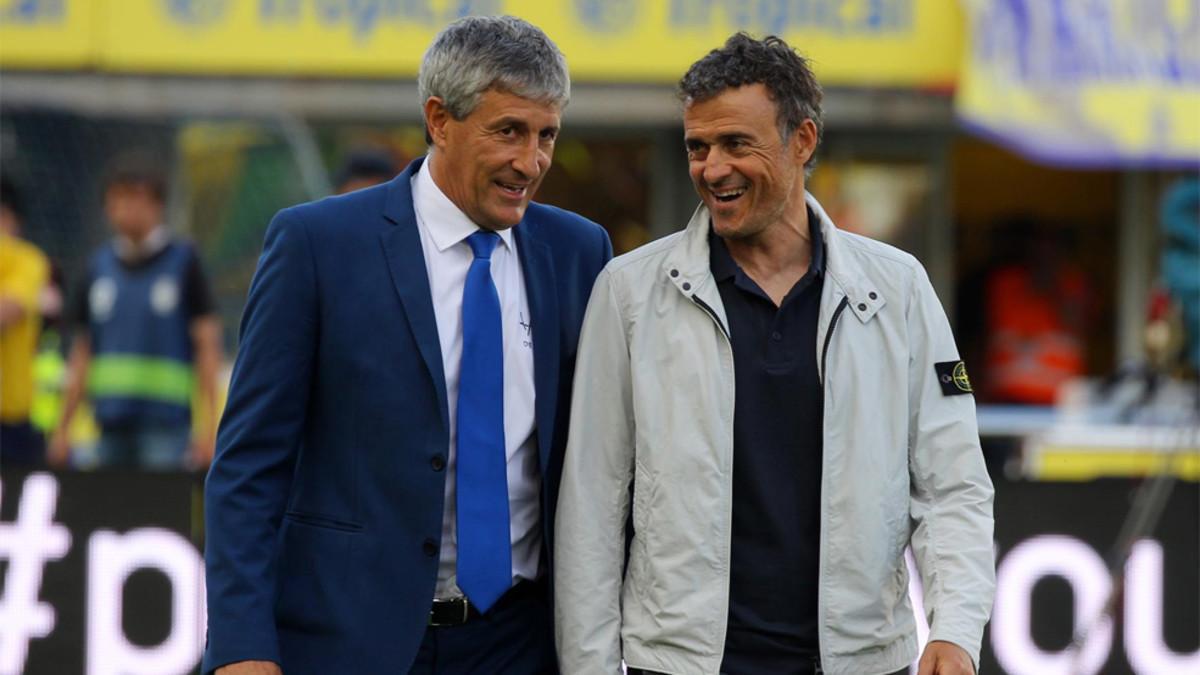 Quique Setién y Luis Enrique en el Las Plamas-Barça de la Liga 2016/17