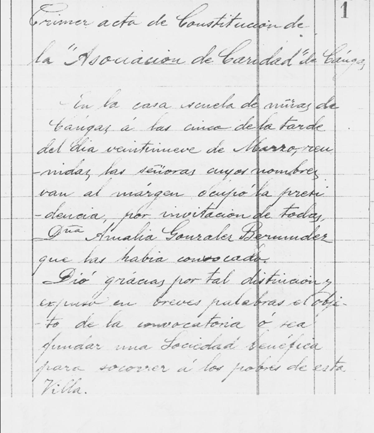 Escrito de constitución da Asociación de Caridad de Cangas.