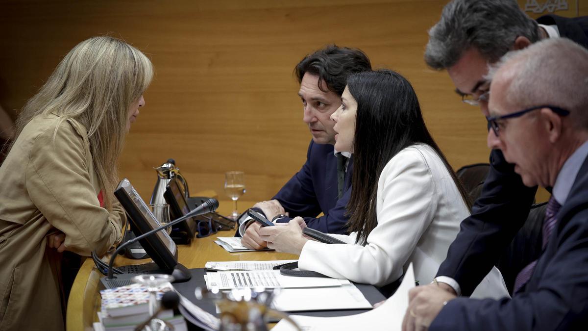 Los responsables de la comisión de la dana hablan antes de la sesión de este lunes.