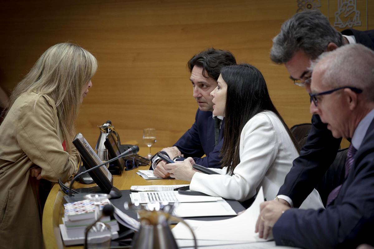 Los responsables de la comisión de la dana hablan antes de la sesión de este lunes.