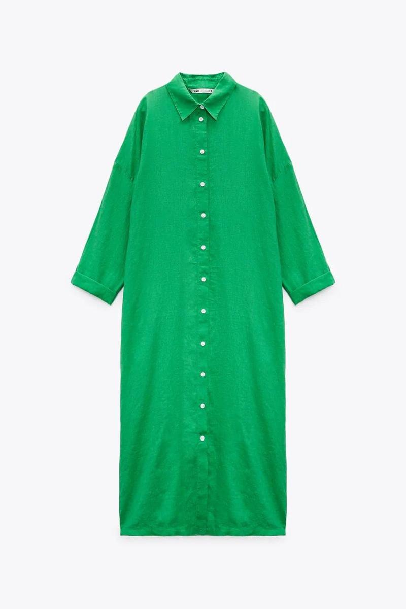 Vestido túnica en color verde de Zara