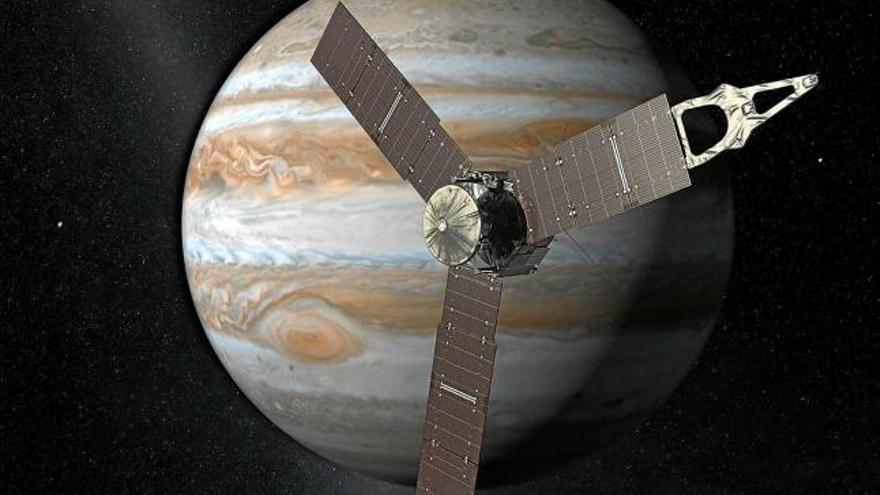 La sonda Juno s&#039;apropa a Júpiter en una recreació artística de l&#039;agència espacial dels Estats Units
