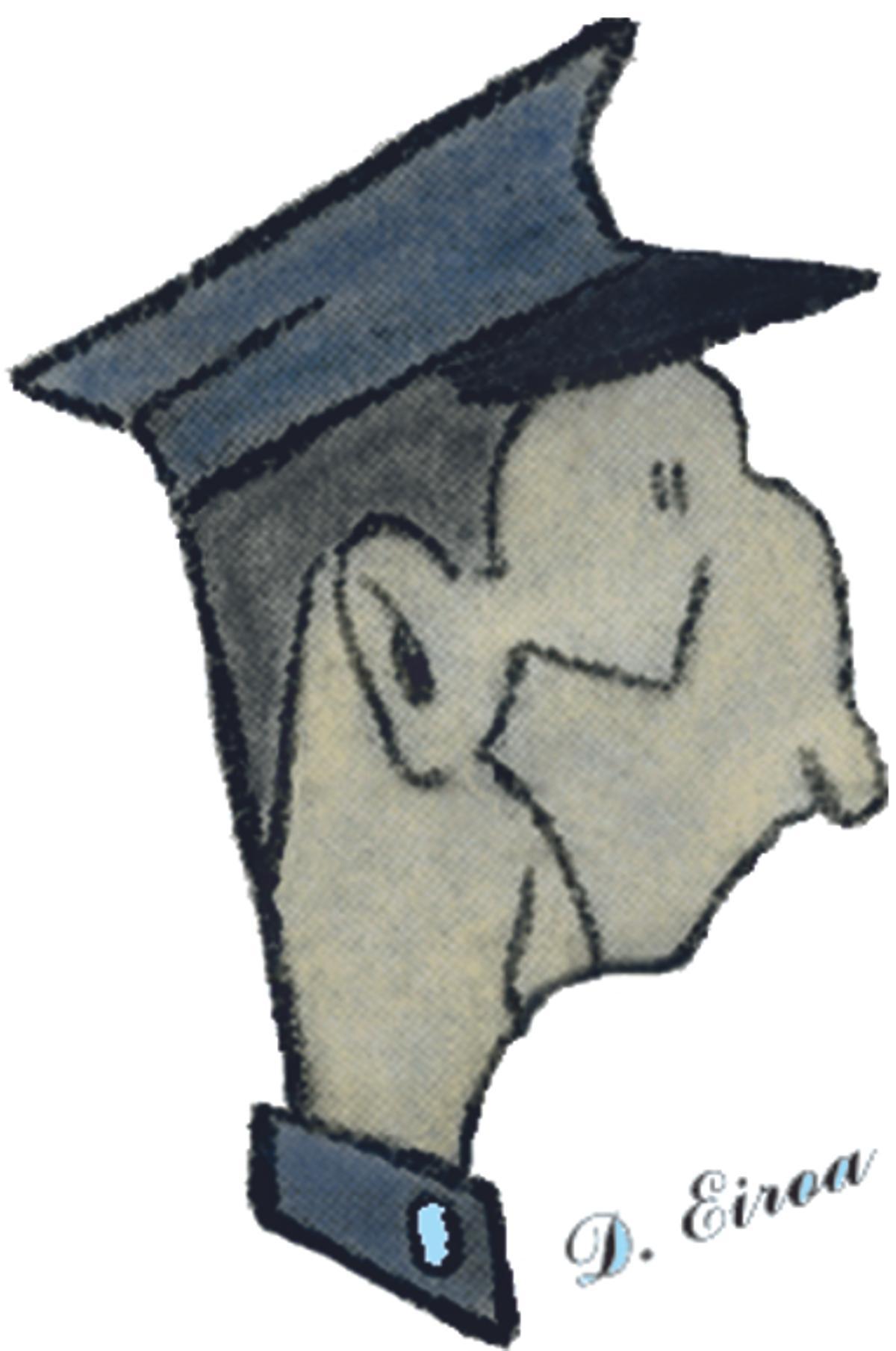 O garda municipal Evangelio en 1971, nunha caricatura de Daniel Eiroa