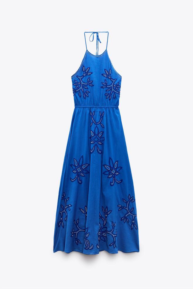 Vestido de Zara azul con escote ‘halter’