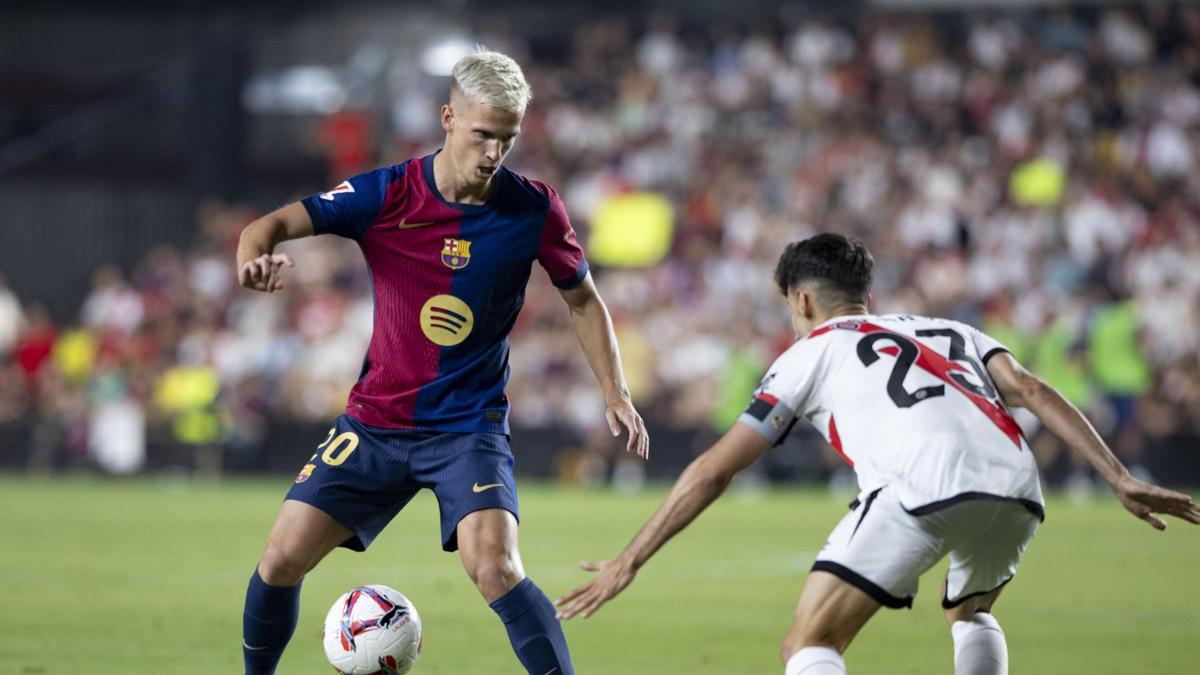 Dani Olmo, en el partido de su debut con el Barça frente al Rayo Vallecano