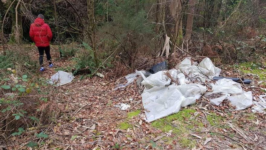 Un vertido de plásticos en la ruta de senderismo de Fontefría (Vilagarcía). // FdV