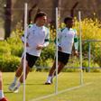 Diego Bri y Dalisson durante un entrenamiento del Córdoba CF este curso.