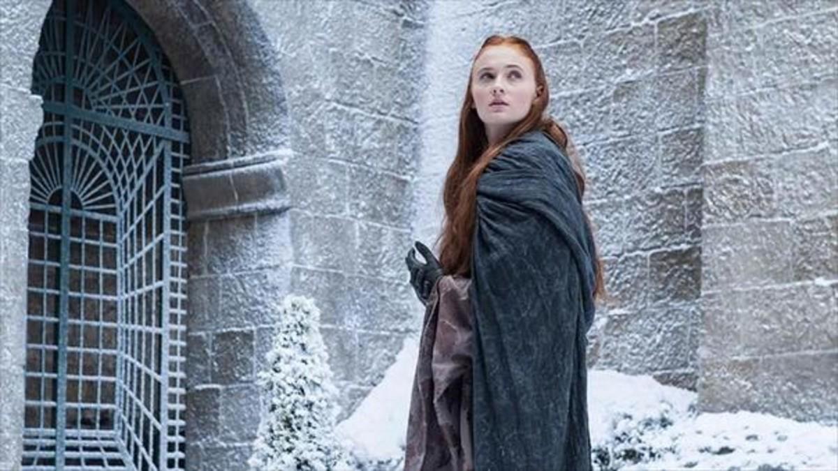 Sophie Turner, caracterizada como Santa Stark, en un capítulo de la séptima temporada de la serie 'Juego de tronos'.,