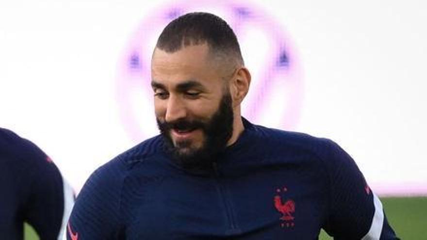 Karim Benzema, en un entrenamiento con Francia