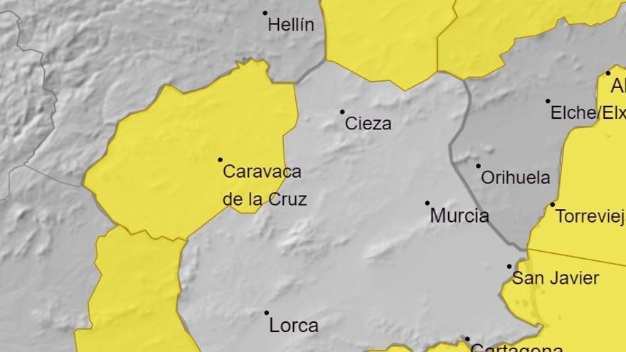 Mapa del territorio murciano que indica fuertes vientos en la Región.