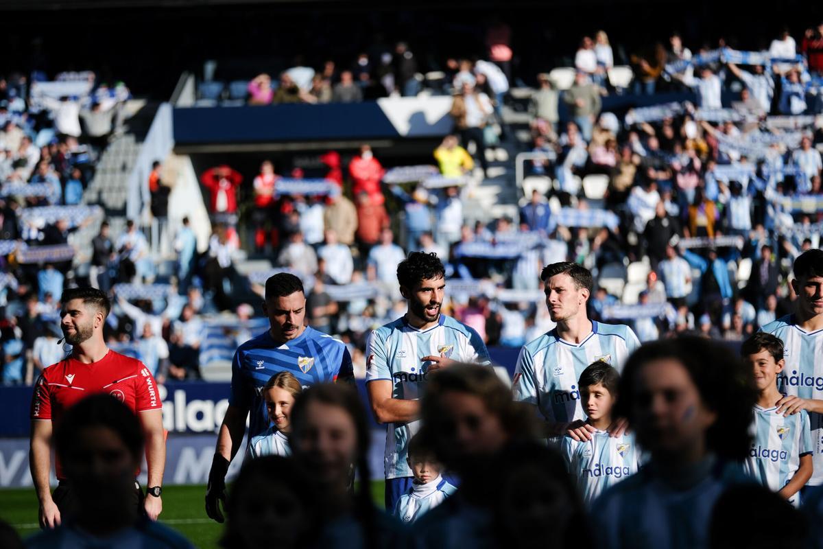 Imagen del partido entre el Málaga CF y la AD Ceuta, de la jornada 21 de LaLiga Hypermotion en el estadio de La Rosaleda.