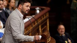 Gabriel Rufián, durante su discurso en la última jornada de la investidura.