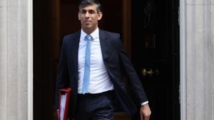 British Prime Minister Rishi Sunak departs for PM Questions at the parliament in London