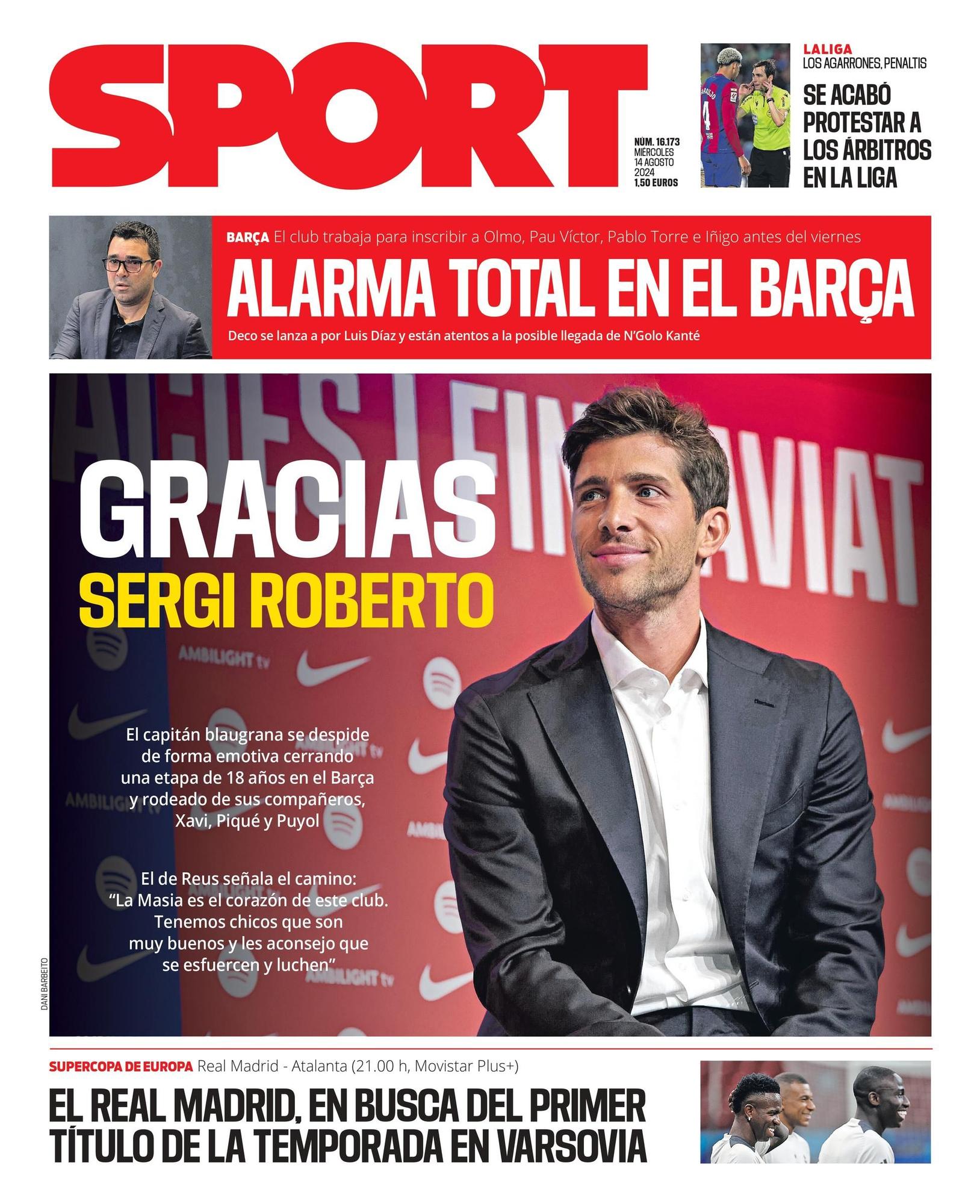 La portada SPORT de hoy, 14 de agosto de 2024