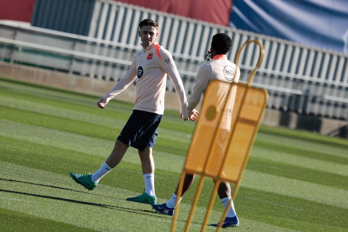 Fermín López, en el entrenamiento de este viernes previo al Elche-Barça.
