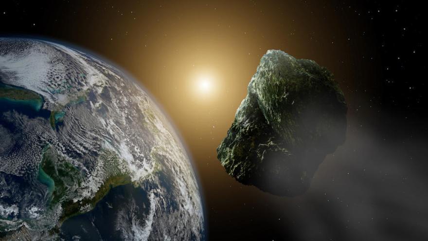 Simulación de un asteroide cerca de la Tierra.