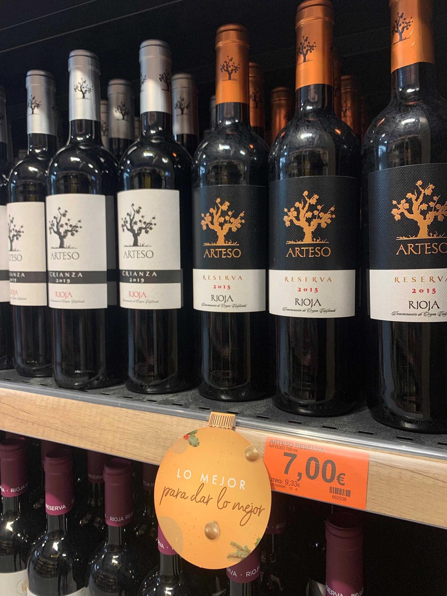 Vino Tinto Rioja Arteso, en el lineal de Mercadona