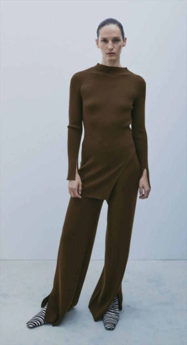 Total look marron de Zara lucido por Laura Matamoros