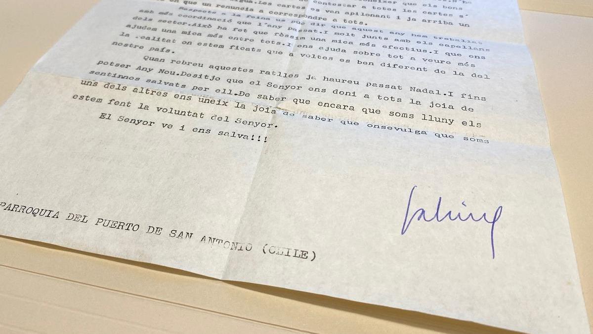 Carta amb la signatura original de Mn. Joan Alsina enviada des de Xile el 1969