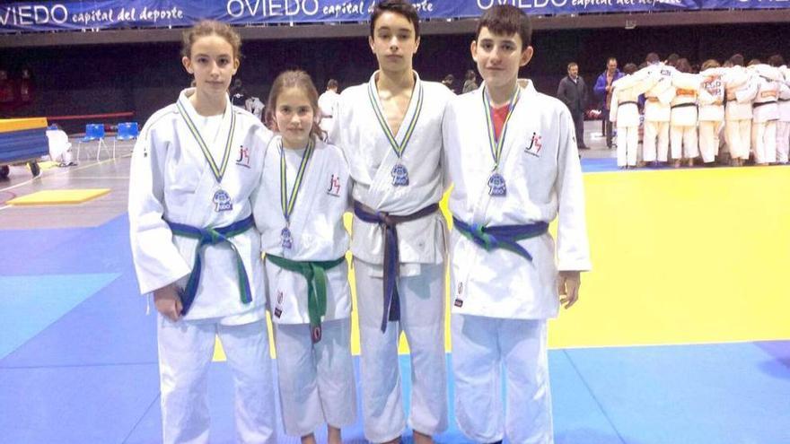 Los jóvenes del Judo Mieres, con sus medallas.