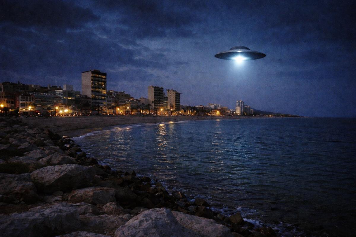 Simulación generada por IA de un ovni sobre Vinaròs.