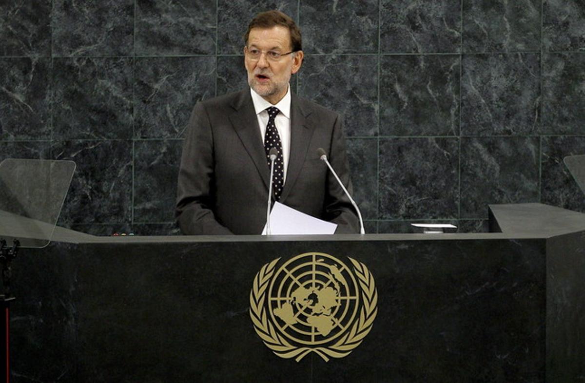 Rajoy, durant la seva intervenció davant l’Assemblea General de l’ONU, a Nova York.