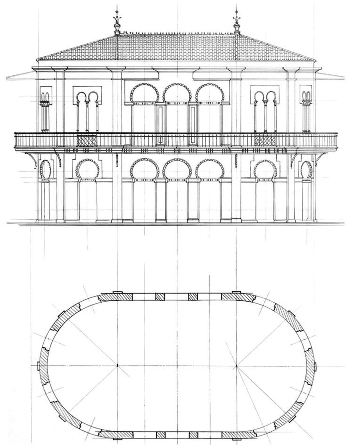 Proyecto inicial de tribuna cubierta de Gaspar Bennazar, no realizado Proyecto inicial de tribuna cubierta de Gaspar Bennazar, no realizado
