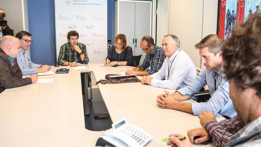 Integrantes del grupo parlamentario del PSOE, reunidos con el comité de empresa de Alcoa en Avilés.