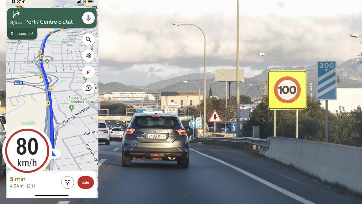 Google indica que en la Via de Cintura de Palma el límite de velociad es de 80 kilómetros por hora