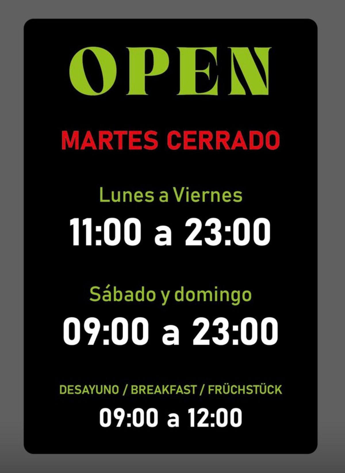 Die Öffnungszeiten der Restobar in Porto Cristo.