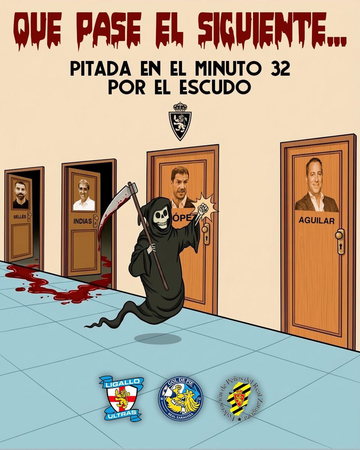 Cartel de la protesta de las peñas y Gol de Pie.