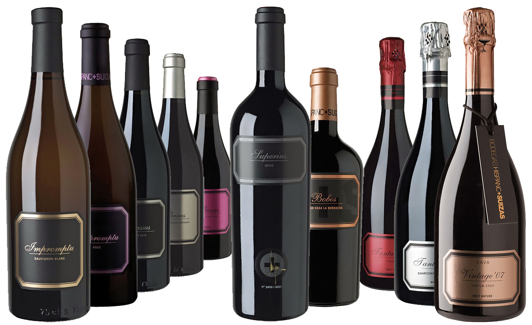 Colección de vinos de las Bodegas Hispano+Suizas.