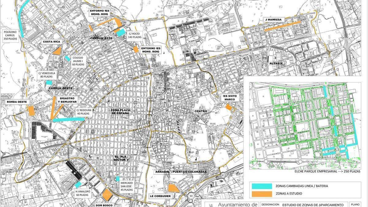 El plano de zonas en las que se crearán estacionamientos y los habilitados recientemente