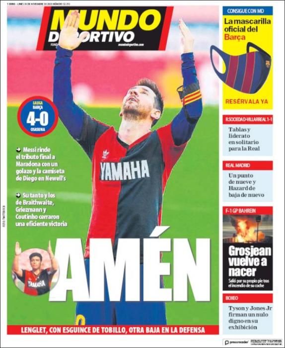 Portada MUNDO DEPORTIVO lunes 30 noviembre 2020