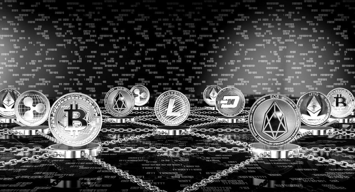 Imagen de recurso del concepto de criptomnedas y blockchain.