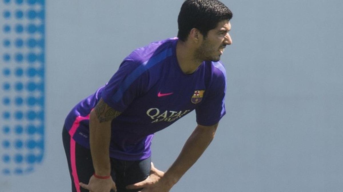 Luis Suárez en el entrenamiento del Barça previo a la final de la Copa del Rey