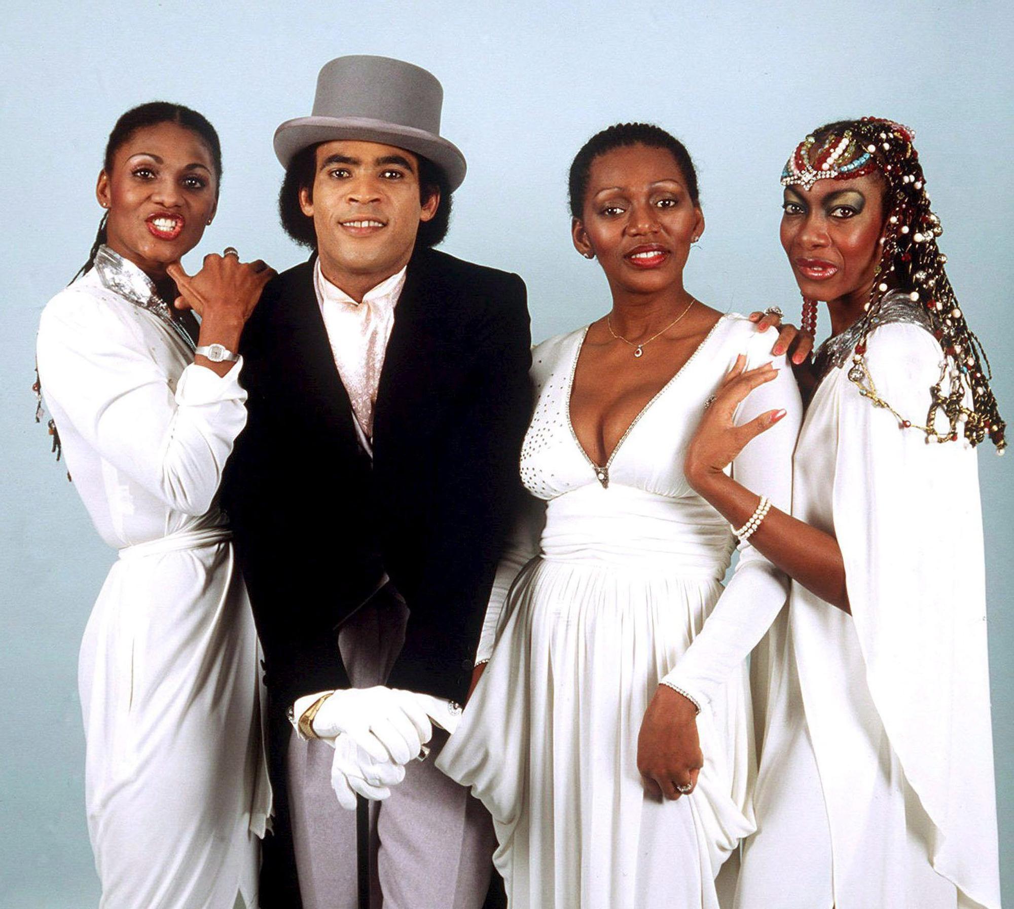 Los cuatro integrantes del grupo Boney M: Liz, Bobby Marcia y Mizie.