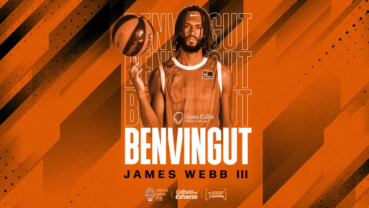 El cartel con el que el Valencia Basket ha presentado a su segundo fichaje, James Webb III