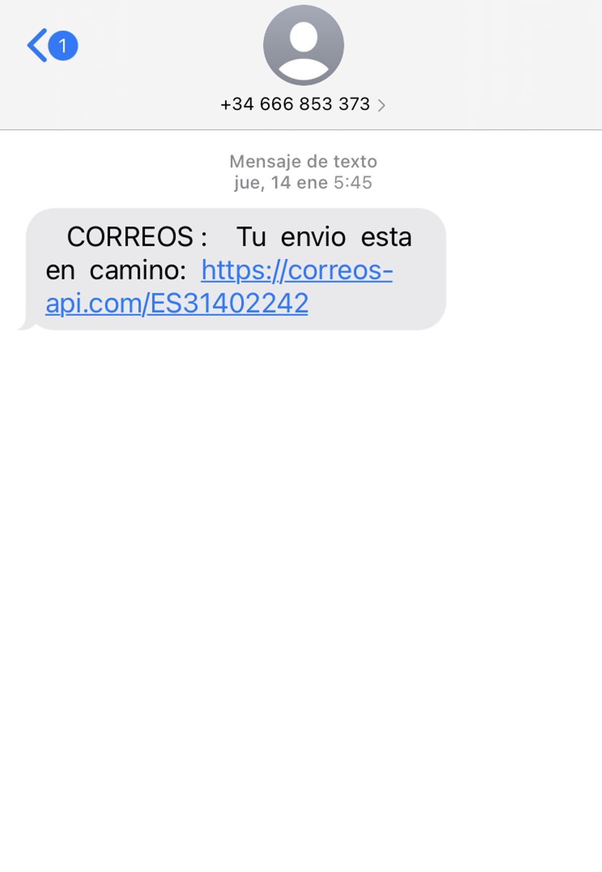 Falso SMS de Correos que esconde una estafa