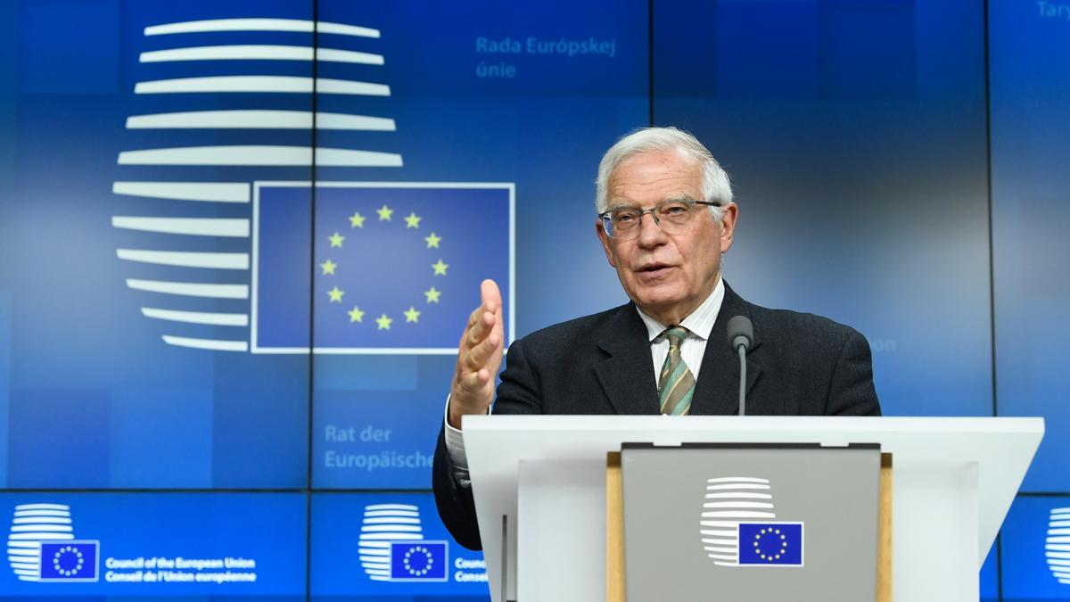 L&#039;alt representant de la UE, Josep Borrell, en una roda de premsa després del Consell d&#039;Afers Exteriors