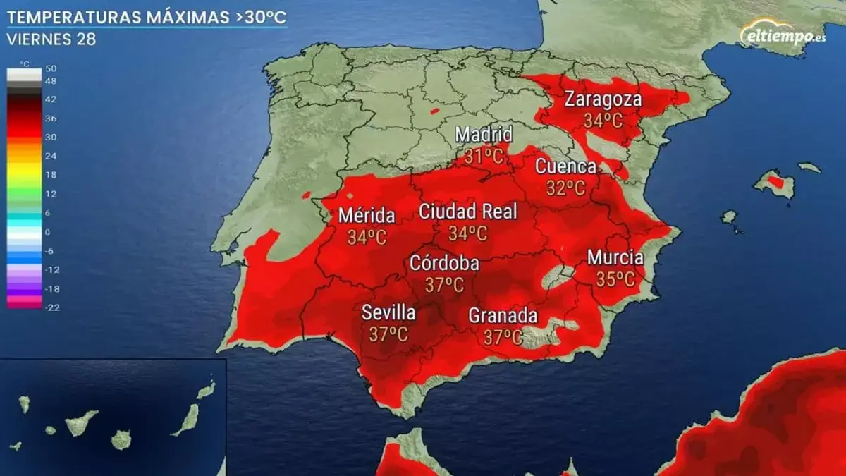 Temperaturas máximas previstas el viernes