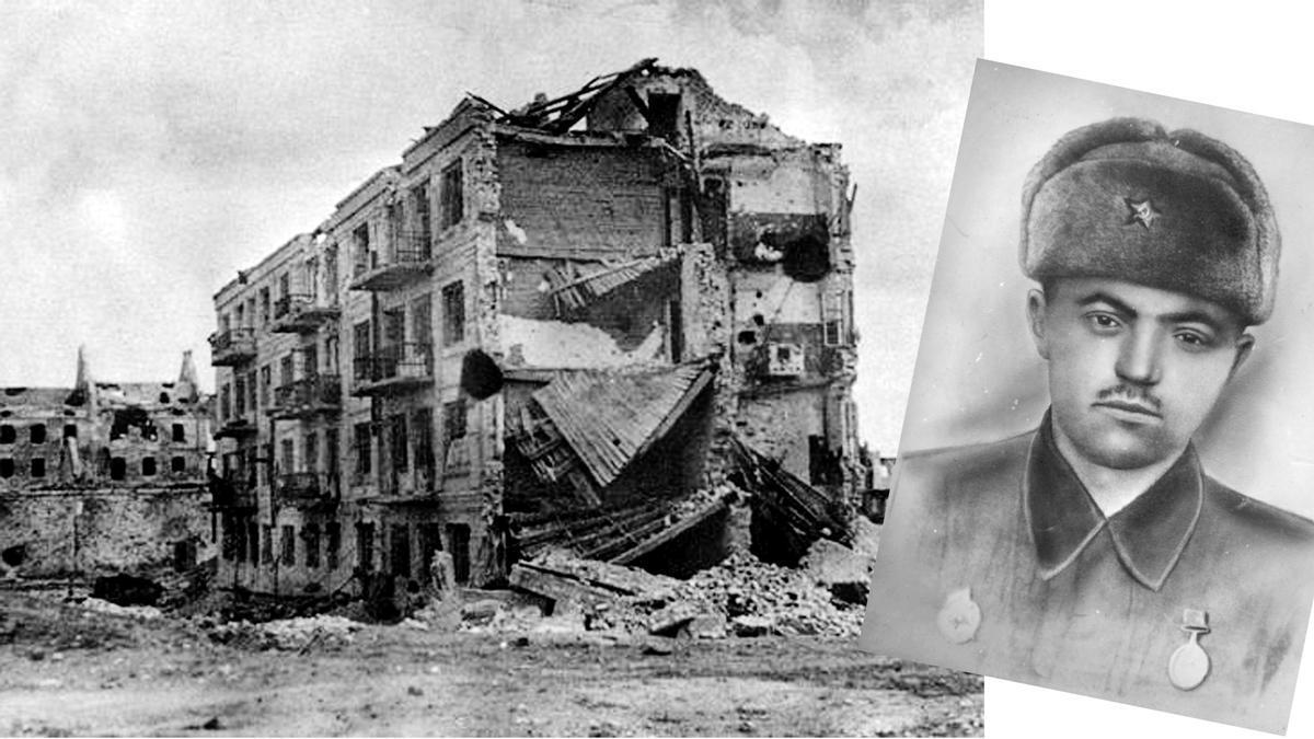 La conocida como la ’Casa de Pávlov’ y el sargento menor ruso Yákov Pávlov, a quien la leyenda convirtió en el héroe de su defensa, del libro ’El Faro de Stalingrado’.
