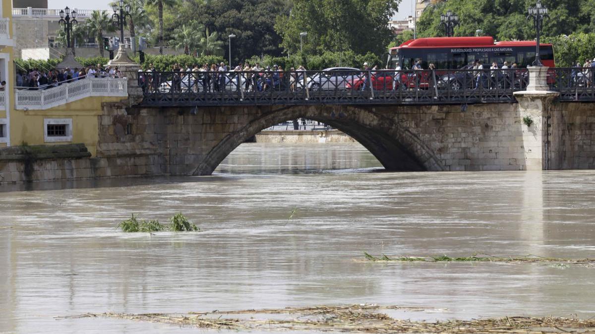 Curso del río Segura, a su paso por Murcia, durante la DANA de septiembre de 2019.