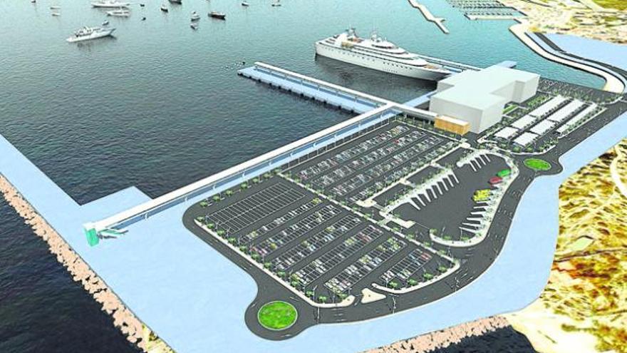 Recreación virtual de la futura zona portuaria de es Botafoc, con varios aparcamientos previstos.