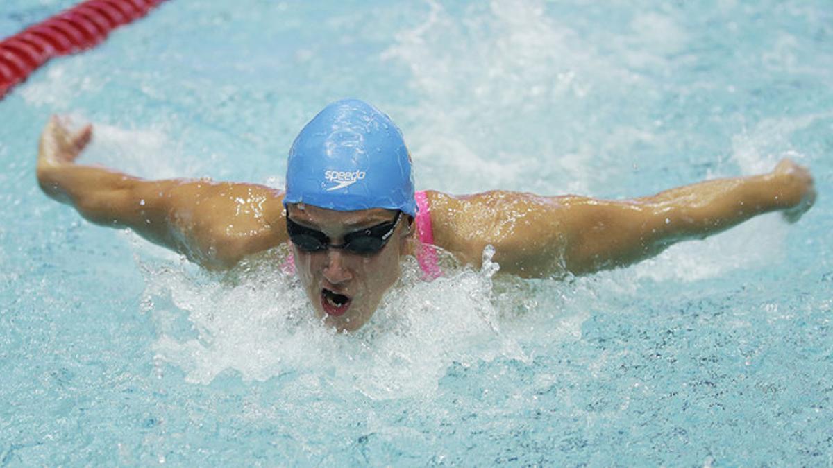 Mireia Belmonte, durante los 200 metros mariposa de la prueba de la Copa del Mundo de piscina corta disputada en Moscú